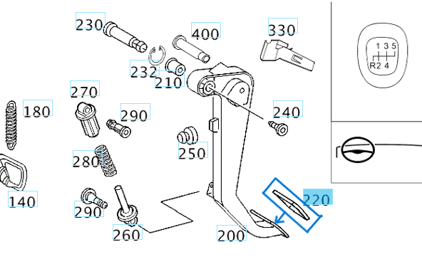 Debriyaj Pedal Lastiği  C Seri W201, W202, W203, W204, E Seri W124, W210, W211. W212 Sprinter W901-W904-W906 Vito W638, W639, W447 OEM A2012910282