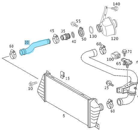 İntercooler Hortumu Sağ / İnterkol Hortumu Sağ Sprinter W903, W904 Motor: OM611, OM612 OEM A9015285482, 9015285482