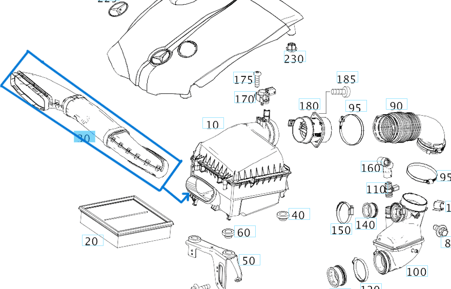 Hava Filtre Emiş Borusu CLA Seri W117, A Seri W176, B Seri W246 OM651 OEM A6510900000, A6510904337