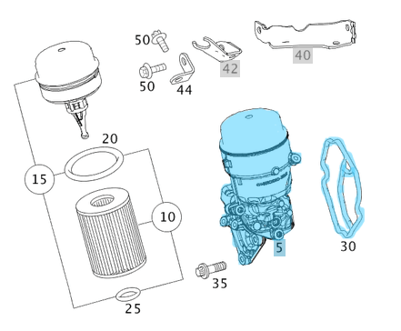 Yağ Filtre Kütüğü Tek / Yağ Filtre Kazanı ML W164, W166, C Seri W204, E Seri W212, GLC W253, Sprinter W906,   Motor: OM642 OEM A6421801410, A6421800010