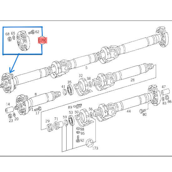 Şaft Köselesi Ön Büyük Tamir Takımlı / Şaft Kaplini / Şaft 6 Köşe Takoz GAD141 W124, W201 OEM A1244100615, A1244100715, A1264100515
