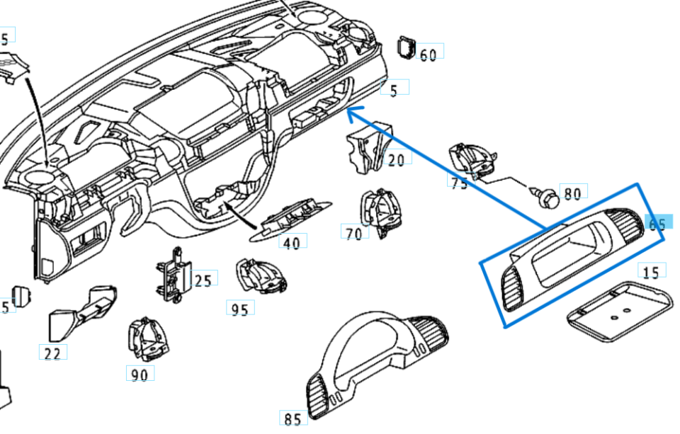 Torpido (Ön Göğüs) Kalorifer / Klima Izgarası Sağ Sprinter W901, W902, W903, W904 OEM A9016801607