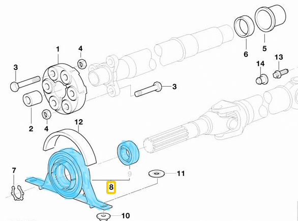 Şaft Askısı Bilyalı BMW 3 Seri E46, 5 Seri E39 5,23i OEM 26127501257, 26121229492