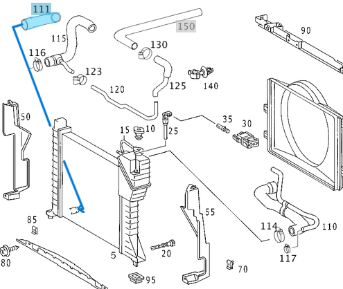Radyatör Hortumu Alt Ara Sprinter W901, W902, W903, W904 Motor: OM611, OM612 OEM A9015013182, 9015013182