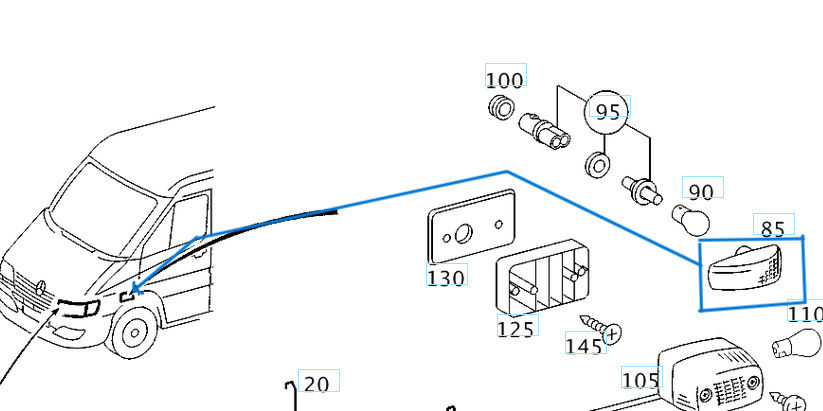 Çamurluk Yan Sinyali Beyaz Sağ-Sol E Seri W210, Sprinter W901, W902, W903, W904, Vito W638 OEM A2108200921, A2028201921