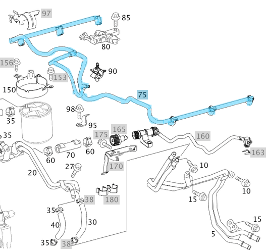 Mazot Geri Dönüş Hortumu E Seri W211, S Seri W221, ML Seri W164, Motor: OM642, OEM A6420705532, A6420701932