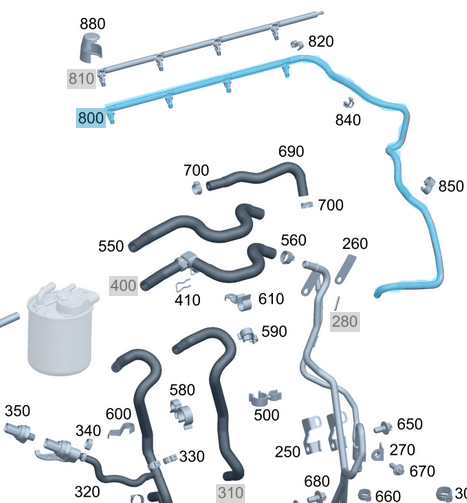 Mazot Geri Dönüş Hortumu Vito Seri W447, Motor: OM651,  OEM A6510705432