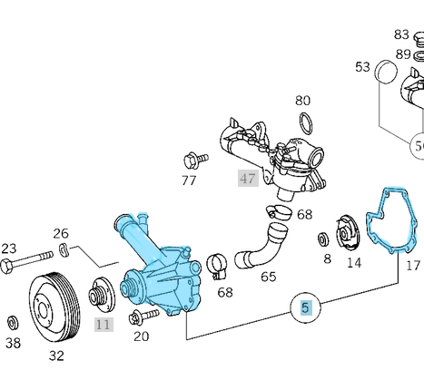 Devirdaim Pompası Borulu / Su Pompası Borulu Vito W638, Motor: M111 OEM A1112003801, A1112002101, 1112003801, 1112002101