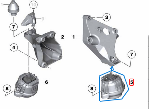 Motor Kulağı / Motor Bağlantı Takozu Sol BMW 1 Seri F20, F21, 2 Seri F22, 3 Seri F30,F31, F34, 4 Seri F32, F33, F36, Motor: N20, N47, N47N OEM 22116787657