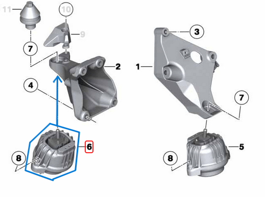 Motor Kulağı / Motor Bağlantı Takozu Sağ BMW 1 Seri F20, F21, 2 Seri F22, 3 Seri F30,F31, F34, 4 Seri F32, F33, F36, Motor: N20, N47, N47N OEM 22116787658, 22116855456