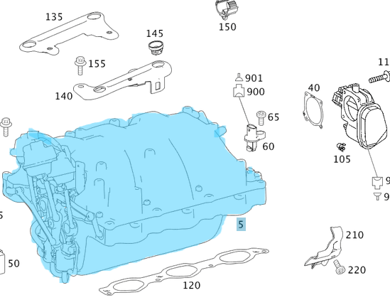 Manifold Emme / Emme Manifoldu Komple ML W164, C Seri W203, W204, E Seri W211, S Seri W221, Motor:  M272 OEM A2721402401, A2721402201, A2721402101, 2721402401, 2721402201, 2721402101