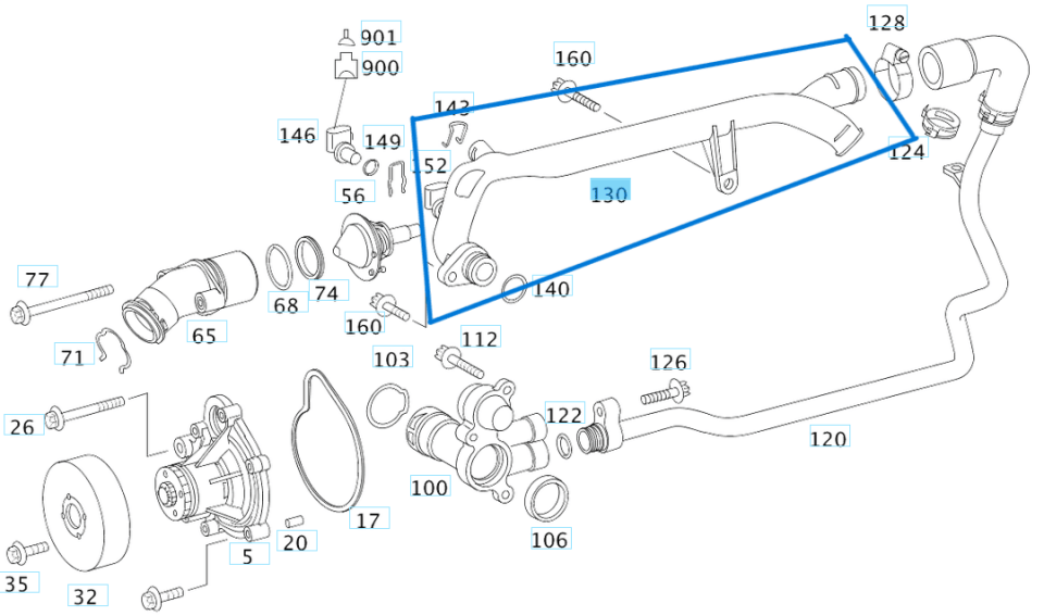 Termostat Borusu/ Blok Su Borusu C Seri W203, W204, E Seri W211 M271 OEM A2712001552, A2712001152