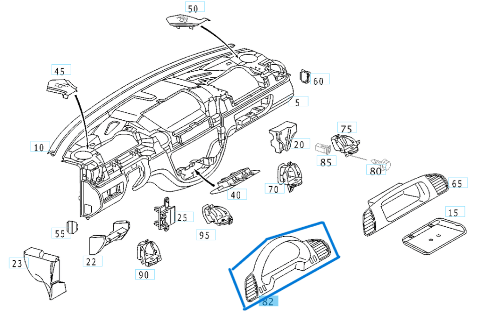 Torpido Havalandırma Izgarası Sol Sprinter W901, W902, W903, W904 OEM A9016801439