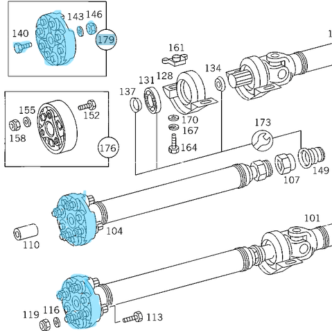 Şaft Köselesi Arka Tamir Takımı / Şaft Takozu 6 Köşe Tamir Takımı E Seri W124, W210, C Seri W201, W202, OEM A2024101015, A2014100715, A2024110615
