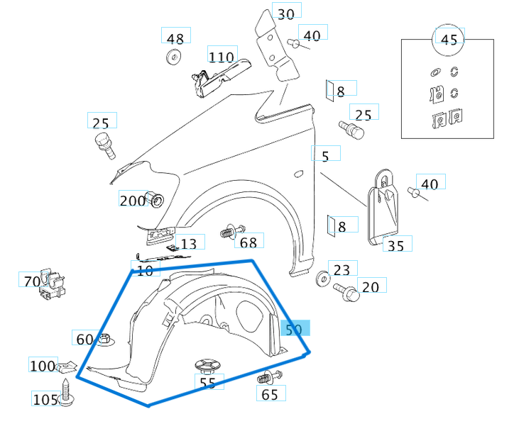 Çamurluk Davlumbazı Ön Sağ Vito W639, W636 OEM A6396842177
