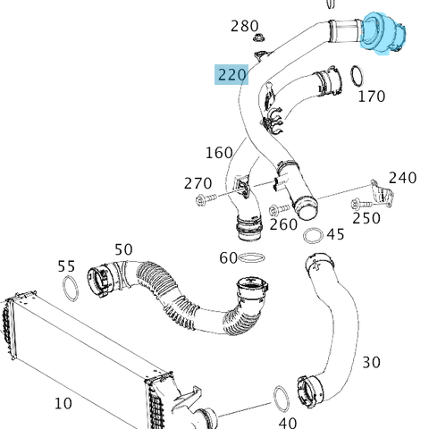 Turbo Hava Emiş Borusu Tek Kafa. CLA W117, GLA W156, A Seri W176, B Seri W246, Motor: OM607 OEM A6070900342, A6070900300