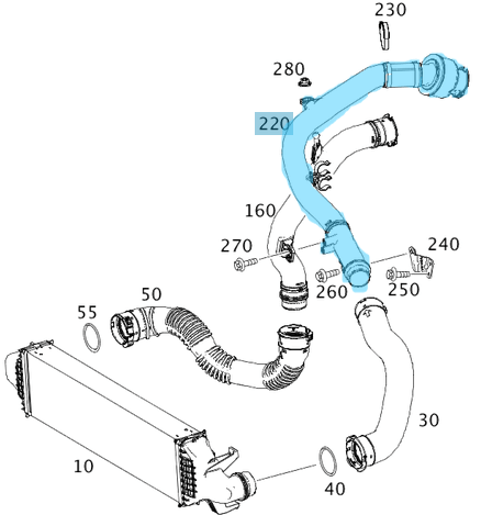 Turbo Hava Emiş Borusu Komple. CLA W117, GLA W156, A Seri W176, B Seri W246, Motor: OM607 OEM A6070900342, A6070900300