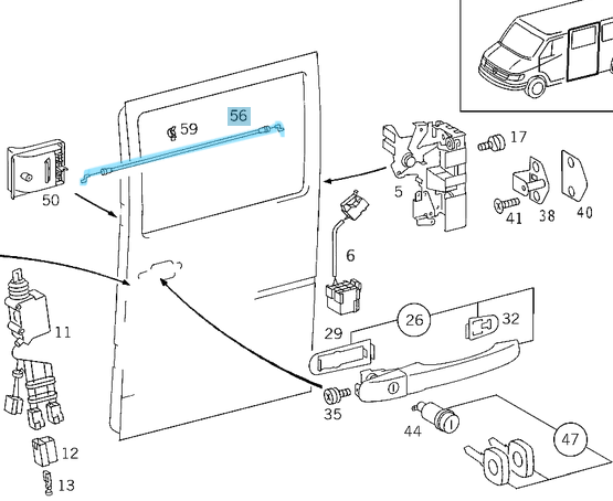 Kapı Açma Teli Orta Sürgülü Kapı Sprinter W901, W902, W903, W904 OEM A9017600104