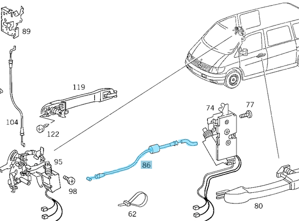 Kapı Açma Teli Ön Sağ Sol Vito W638 OEM A6387600404