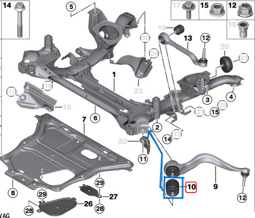 Salıncak Burcu / Fişeği Ön Alt Salıncak BMW 1 Seri F20, F21, 2 Seri F22, F23, 3 Seri F30, F31, F34, 4 Seri F32, F33, F36 OEM 31126854729