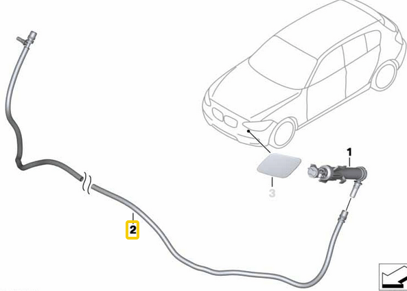 Far Yıkama Fıskiye Hortumu BMW 3 Seri F30, F31, F80, 4 Seri F32, F33, F36, F82, F83, OEM 61677241690, 61678060676