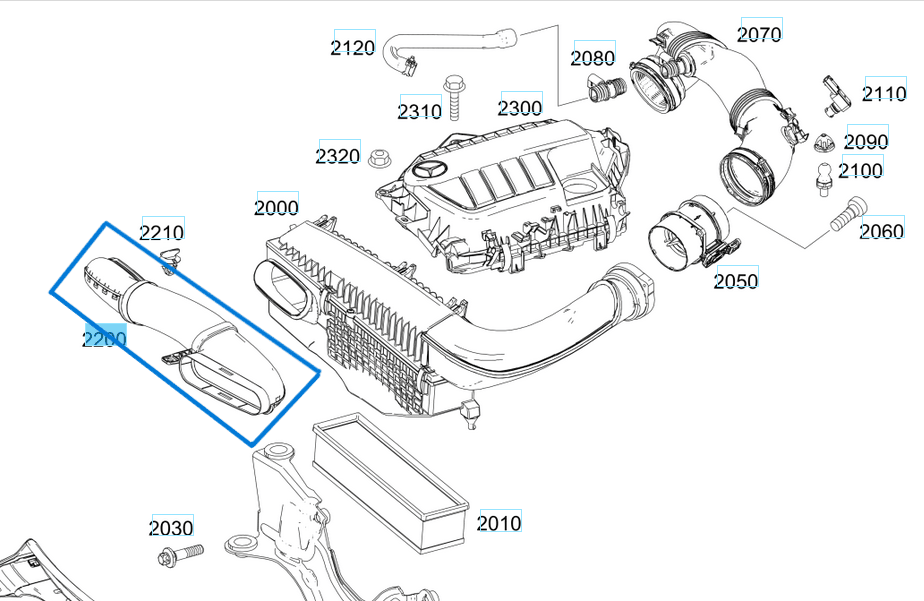 Hava Filtre Kazanı Emiş Borusu W205 OM626, OM654 OEM A6260900037