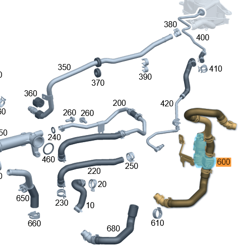 Kalorifer Musluğu SLR W199, C Seri W205, E Seri W213, B Seri W246, CLC X253, Motor: M274, OEM A2742002451, A2742002200