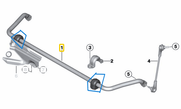 Viraj Demir Lastiği Ön 24mm BMW 1 Seri F20, F21, 3 Seri F22, F23, 4 Seri F32, F33, F36, OEM 31356792124 (Adet Fiyatı)
