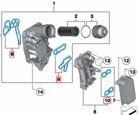 Yağ Filtre Kazanı Contası / Yağ Radyatör Contası 8 Adetlik Set BMW X1 E84, 3 Seri E90, E93, F30, 5 Seri F07, F10, 7 Seri F01, F02, 1 Seri F20, Motor: N47N, N57, M57N OEM 11428580680, 11428580681, 11428580682, 8580680, 8580681, 8580682
