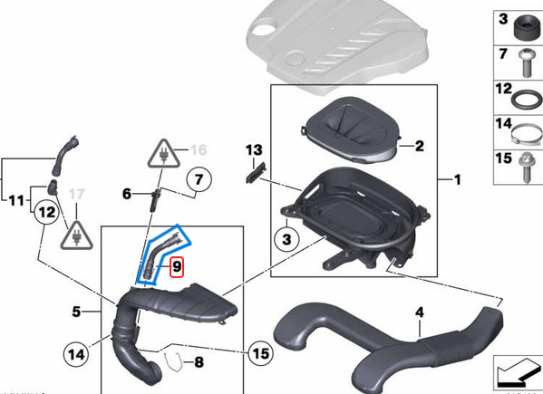 Hava Filtre Hortumu / Yağ Emme Borusu BMW 3 Seri F30, F31, F34, 4 Seri F32, F33, F36, 5 Seri F07, F10, F11, 6 Seri F06, F12, F13, 7 Seri F01, X1 Seri E84, X3 Seri F25, X4 Seri F26, X5 Seri E70, F15, X6 Seri E71, F16, Motor: N47, N57, OEM 13717810772
