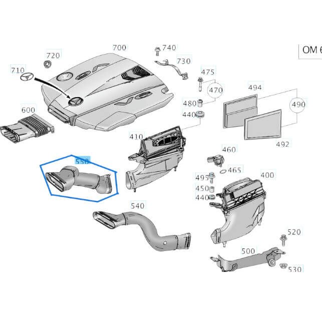 Hava Filtre Emiş Borusu Sağ / Hava Giriş Borusu Sağ W166 ML OM642 OEM A6420948897