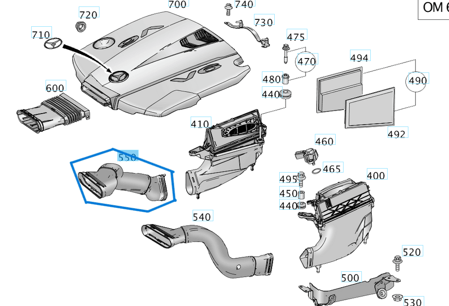 Hava Filtre Emiş Borusu Sağ W166 ML OM642 OEM A6420948897
