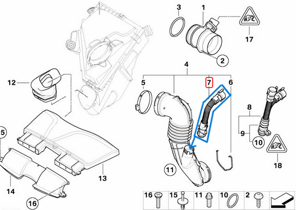 Hava Filtre Hortumu / Temiz Hava Borusu BMW 1 Seri E81, E87, 3 Seri E90, E92, F30, F34, 4 Seri F32, F36, 5 Seri E60, F07, F10, 7 Seri F01, F02, X1 Seri E84, X3 Seri E83, F25, X5 Seri E70, F15, X6 Seri E71, F16, Motor: N47, N57N, OEM 13717803842