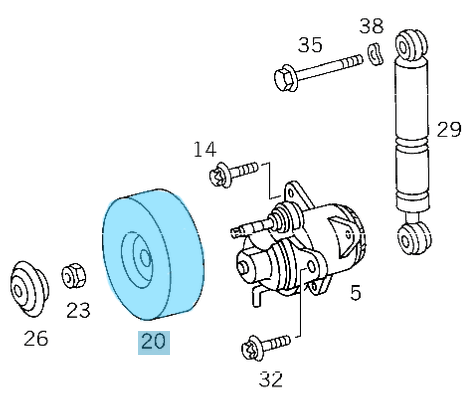 Kayış Gergi Kasnağı / Kayış Gergi Makarası Sac. E Seri W124, W210, C Seri W202, W203, Vito W638, Sprinter W901, W902, W903, W904 Motor: M111, OEM A1112000070, 1112000070