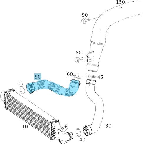 Intercooler Hortumu / İnterkol Hortumu / Turbo Hortumu Sağ A Seri W176, B Seri W246, CLA W117, GLA W156, Motor: OM651 OEM A2465200101, 2465200101