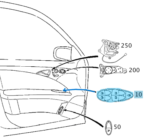 Cam Açma Düğmesi Ön Sol Siyah Çerçeve E Seri W211, OEM A2118213579, 2118213579