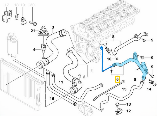Devirdaim Borusu / Soğutma Suyu Borusu / Blok Su Borusu BMW 3 Seri E46, 5 Seri E39, 7 Seri E38, Z3 Seri E36, Z4 Seri E85,  Motor: M52, M54, OEM 11537502525, 11531705220