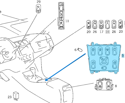 Cam Açma Düğme Seti Ayna Kumandalı Orta Konsol ML Seri W163, OEM A1638206610, 1638206610