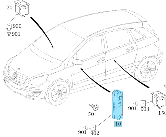 Cam Açma Düğme Seti Ayna Kumandalı Katlamalı Ön Sol A Seri W169, B Seri W245, OEM A1698206710, 1698206710