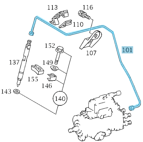 Enjektör Mazot Borusu Sıra No: 1 Sprinter W901, W902, W903, W904 Motor: OM601, OM602, OM603 OEM A6020703733, A6020703233, 6020703733, 6020703233