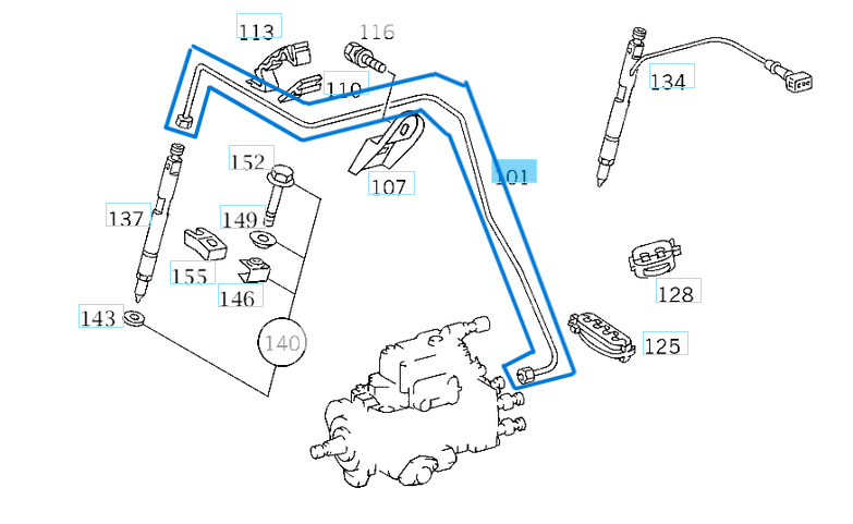 Enjektör Mazot Borusu Sıra No: 1 Sprinter W901, W902, W903, W904 OM602 OEM A6020703733, A6020703233
