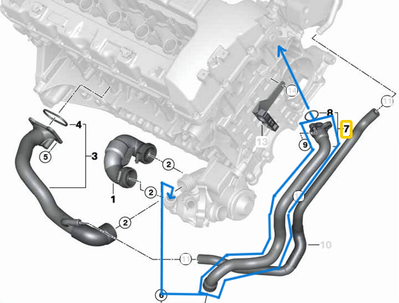 Su Hortumu / Termostat Hortumu / Kalorifer Hortumu BMW 5 Seri E60, E61  Motor: N54 OEM 11537566329