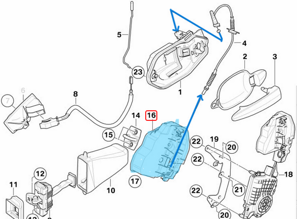KAPI KİLİDİ ARKA SOL BMW 1 Seri E87, F20, 3 Seri E90, E91, F30, F31, F34, F80, 5 Seri E60, F10, F11, 7 Seri E65, F01, F04, X1 Seri E84, X3 Seri E83, X5 Seri E70, X6 Seri E71,  OEM 51217202147, 51227060295, 51224389475, 51227154629, 51227036171