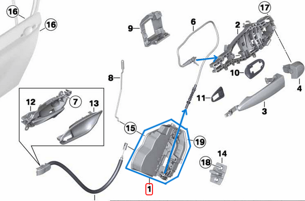 Kapı Kilidi Arka Sağ BMW 1 Seri E87, F20, 3 Seri E90, E91, F30, F31, F34, F80, 5 Seri E60, F10, F11, 7 Seri E65, F01, F04, X1 Seri E84, X3 Seri E83, X5 Seri E70, X6 Seri E71,  OEM 51227202148, 51227060296, 51224389476