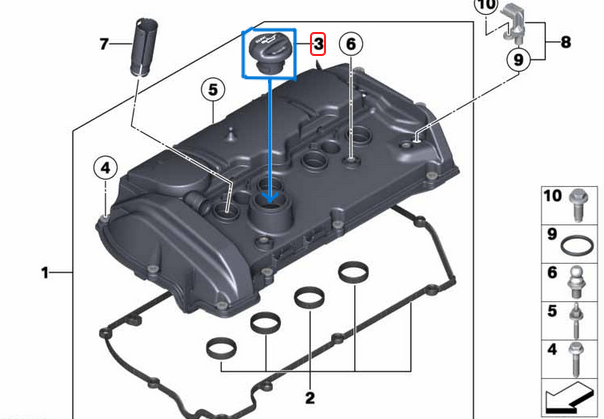Yağ Kapağı / Yağ Dolum Kapağı BMW 1 Seri F20, F21, 3 Seri F30, F31, MINI R55, R57, R58, R59, R60, R61, Motor: N13 OEM 11127582398, 11127615369