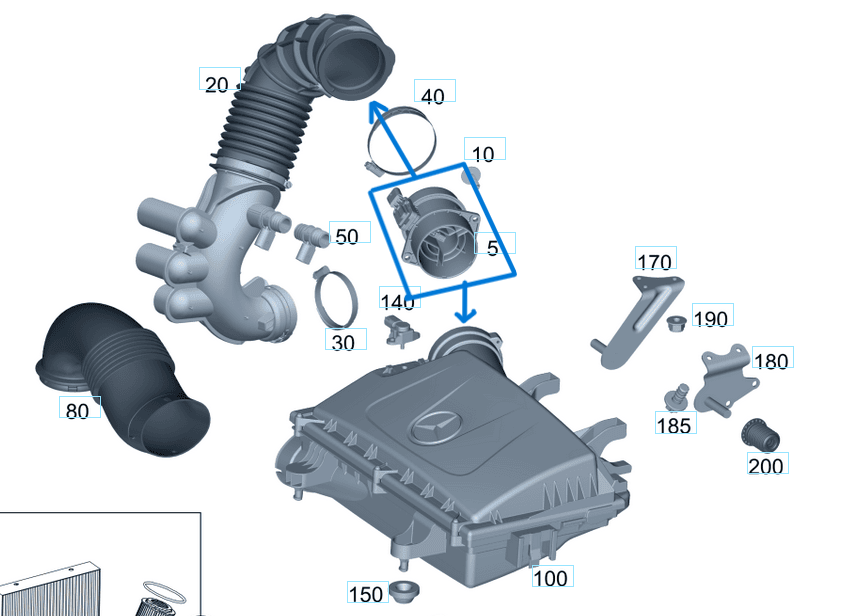 Hava Akış Valfi (Debimetre) W117, W204, W212, W222, Vito W447, Sprinter W906, W907 OM651, OM626 OEM A6519050500, A6549053500, A6450900048