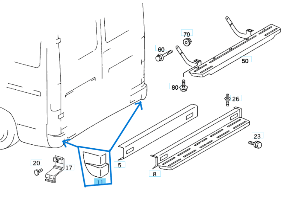 Tampon Arka Sağ Sprinter W901, W902, W903, W904 OEM A9018800471