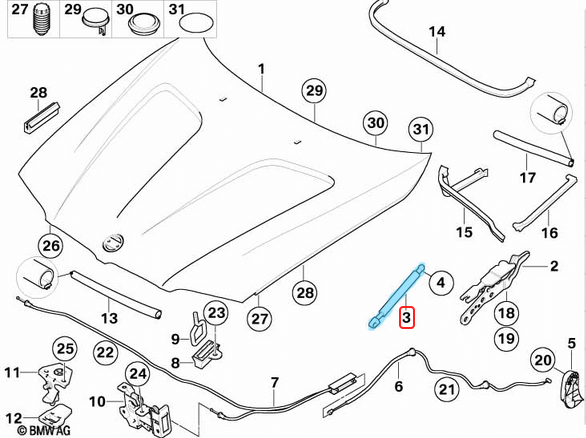 Motor Kaput Amortisörü BMW X3 E83, OEM 51233400352