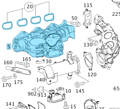 Manifold Emme Plastik / Emme Manifoldu Plastik C Seri W204, E Seri W211, Motor: OM646 OEM A6460902437