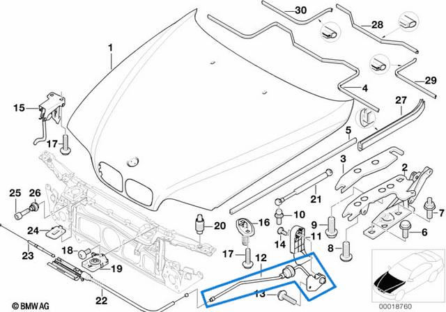 Kaput Açma Teli İç Taraf BMW 5 Seri E39  OEM 51238176595